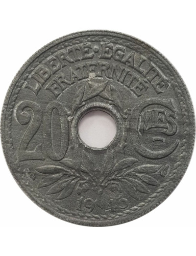 FRANCE 20 CENTIMES LINDAUER 1945 TTB+ (taches)