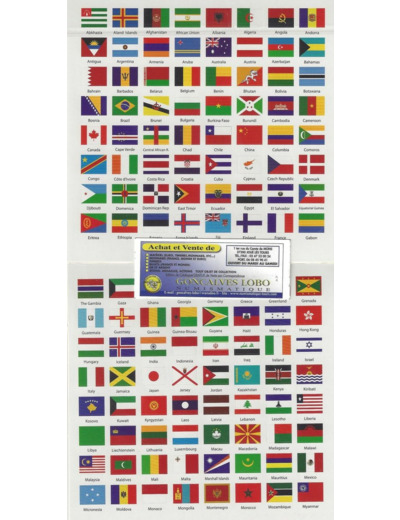 PLANCHE 192 DRAPEAUX AUTOCOLLANTS DES PAYS DU MONDE (1862s safe)