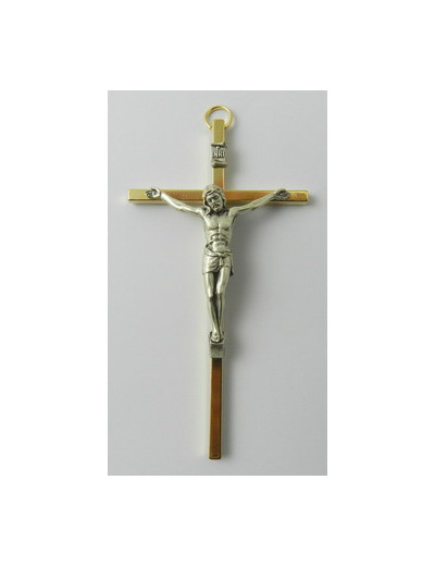 Crucifix plate métal doré 11cm - Christ argenté