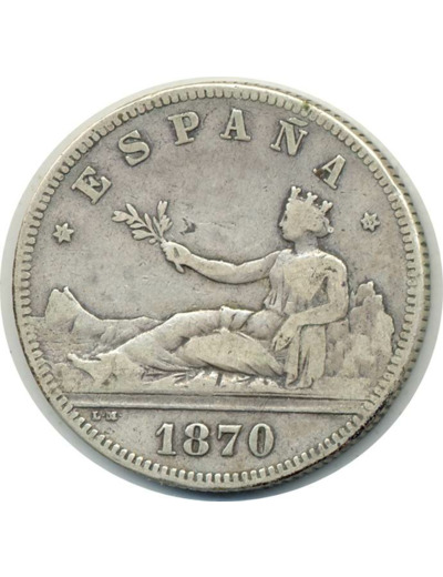 ESPAGNE 2 PESETAS 1870 (73) DEM ESPANA TB (W654) N3