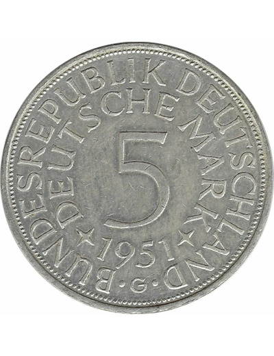 ALLEMAGNE 5 MARK 1951 G TTB+