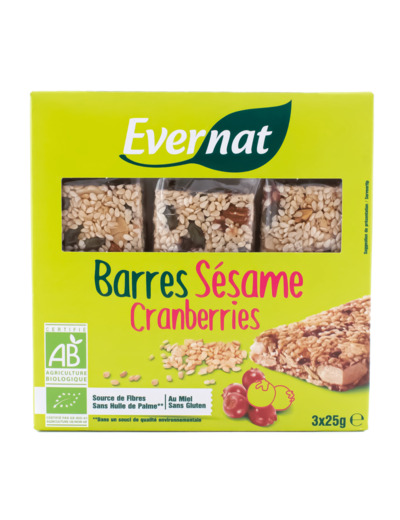 Barres de Céréales Sésame Cranberries Bio 3x25g