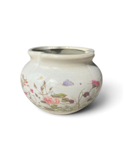 Pot fleurie céramique beige rose 17x12cm