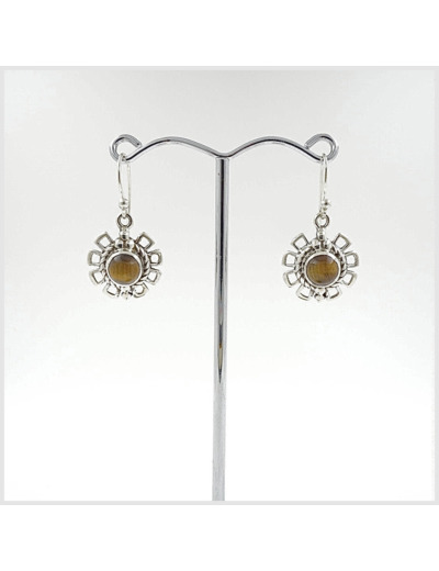 Boucles d'oreilles Oeil de tigre et Argent Massif