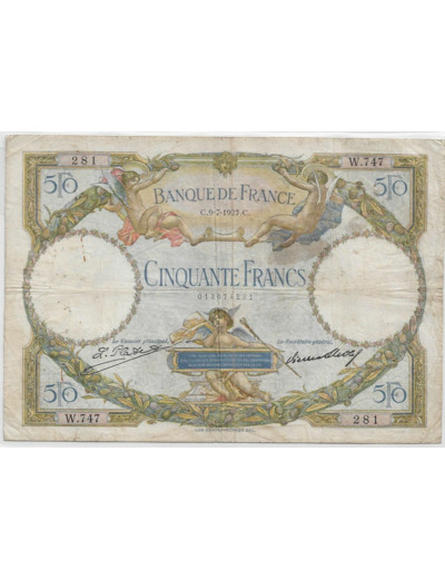 FRANCE 50 FRANCS L.O. MERSON SERIE W.747 9-7-1927 TB+