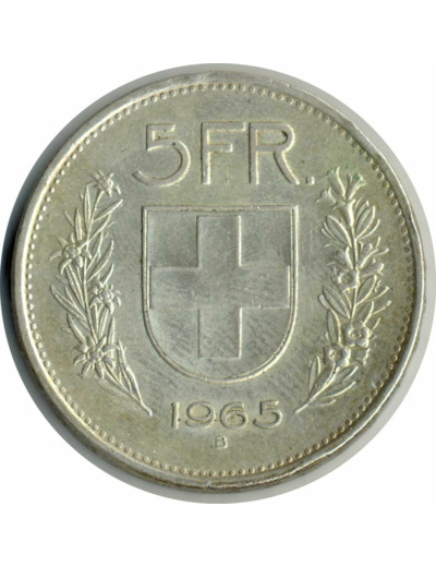 SUISSE 5 FRANCS 1965 B TTB+