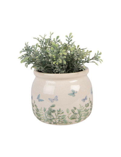 Pot de fleurs rond beige céramique papillons 12x10cm