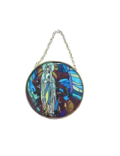 Vitrail Mural en verre D114mm, avec ventouse - ND LOURDES