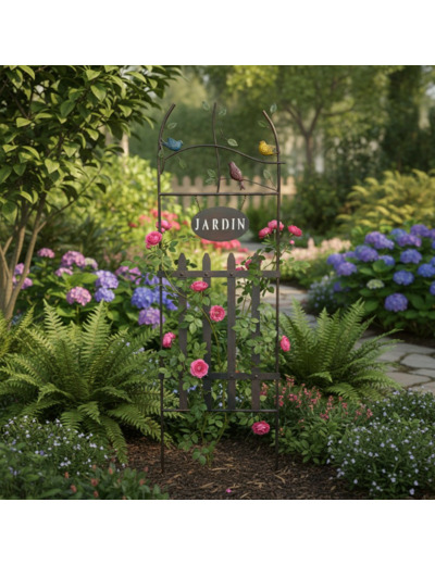 Treillage fer jardin avec oiseaux 42x2x130cm