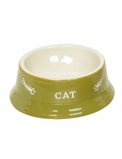 Mangeoire chat terre cuite "Cat" vert - Ø13,5cm