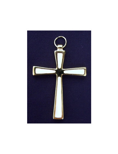Croix dorée 6,5cm émaillée BLANCHE + cordon