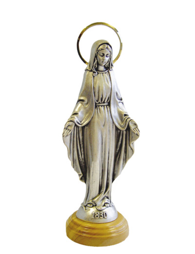 Statue 15cm en Métal Argenté avec Socle en Olivier - MIRACULEUSE
