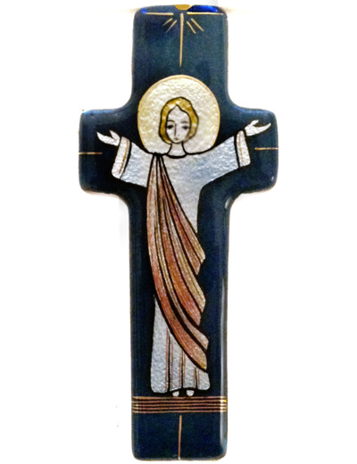 Croix du Christ Vivant bleu 17X7,7cm - EMAUX DU LIBAN