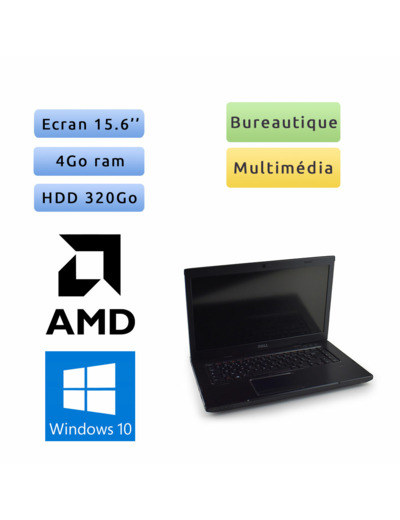 Dell Vostro 3555 - Windows 10 - A4-3300M 4Go 320Go - 15.6 - Webcam - Grade B - Ordinateur Portable