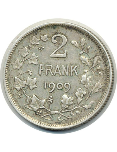 BELGIQUE 2 FRANK 1909 FL TB+ (W59)