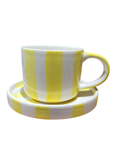 Tasse + soucoupe jaune et blanc