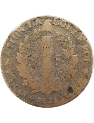 FRANCE LOUIS XVI 2 SOLS FRANÇOIS 1792 A (Paris) 22gr09 B+