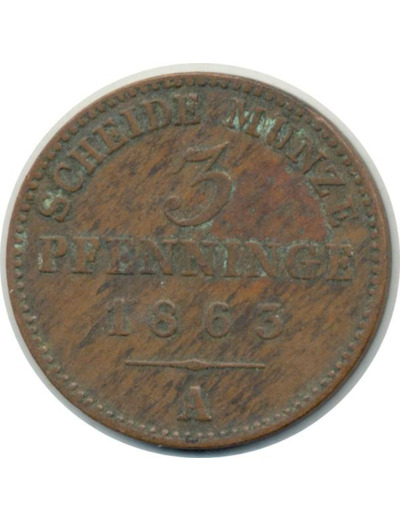 ALLEMAGNE PRUSSE 3 PFENNIG 1863 A TTB (W482)