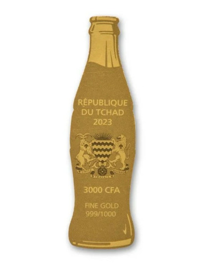 TCHAD 1/1000 oz 3000 Francs cfa 2023 Gold Coca Cola Bottle Bouteille Coincard