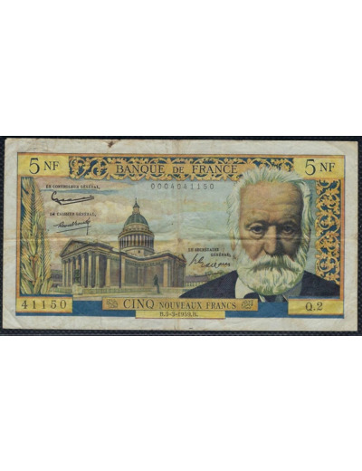 FRANCE 5 NOUVEAUX FRANCS VICTOR HUGO 5-3-1959 Q.2 TB+