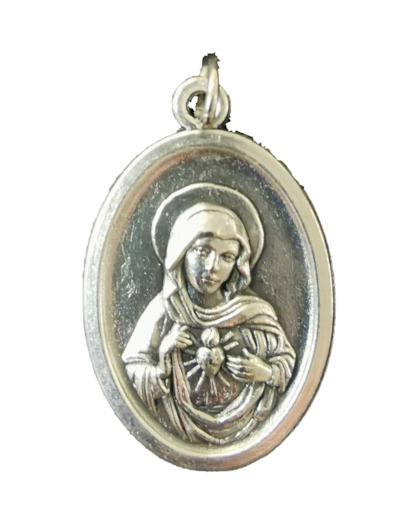 Médaille 22mm Ovale en métal argenté - COEUR IMMACULE DE MARIE