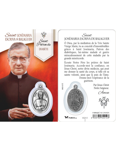 Carte-prière avec insertion ST GUERISSEUR - ST JOSEMARIA
