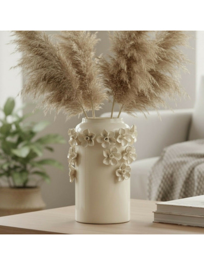 Vase Guirlande Fleurs Céramique Blanche 17x17x25cm