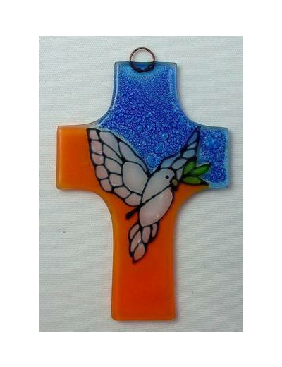 Croix en verre 8x12cm- COLOMBE- orange