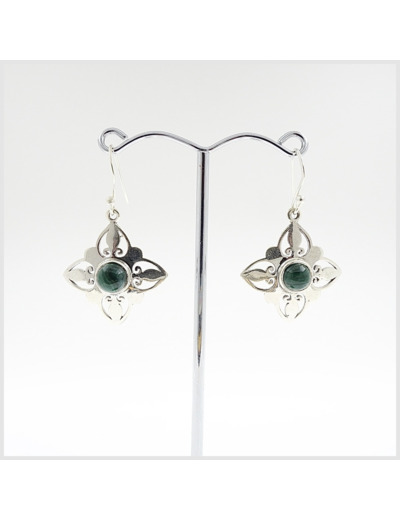 Boucles d'oreilles Malachite et Argent Massif