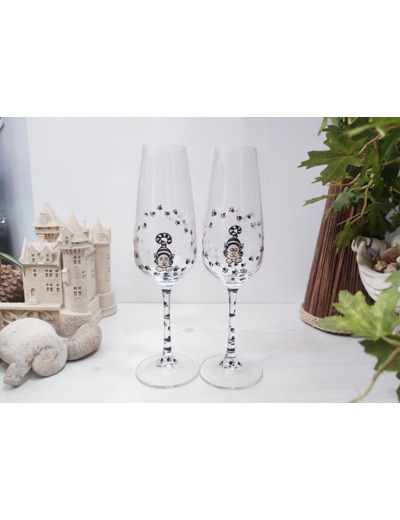 Flutes à champagne en cristal peintes à la main sur le thème des chats