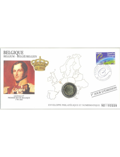 ENVELOPPE PHILATELIQUE NUMISMATIQUE CONSEIL DE L'EUROPE 2 EURO BELGIQUE 2007