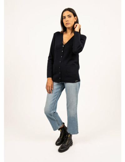 Gilet col V Blainville boutonné en maille de laine fine