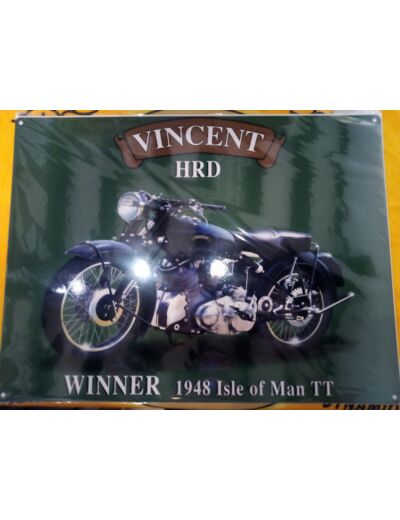 Plaque métal - moto Vincent Winner 1948 - 30 x 40 cm. Décoration vintage.