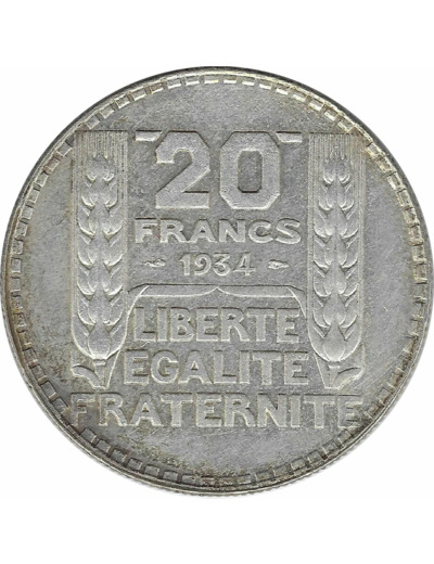 FRANCE 20 FRANCS TURIN 1934 TTB+ N2