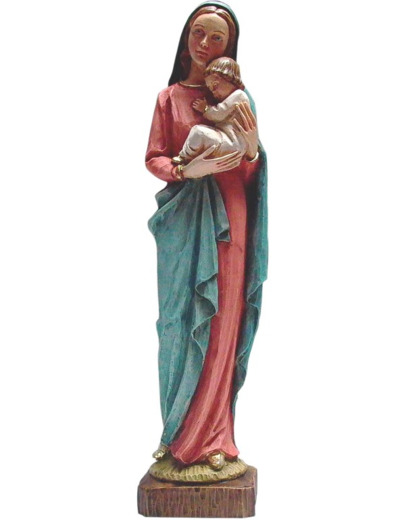 Vierge à l'enfant 25cm polychrome - résine peinte main