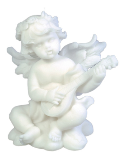 Statue en albâtre 9cm - ANGE MUSICIEN GUITARE Blanc