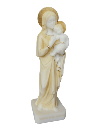 Vierge des Foyers - Statue en albâtre 17cm - Beige et Or