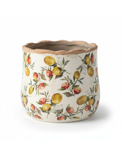 Pot de Fleurs céramique beige Citrons 18x16cm