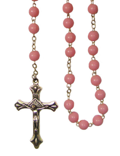 Chapelet Perles Plastique Sur Chaine Argentée - ROSE