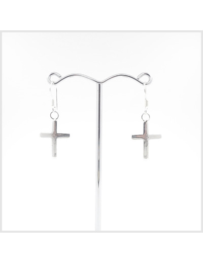 Boucles d'oreilles Croix en argent massif