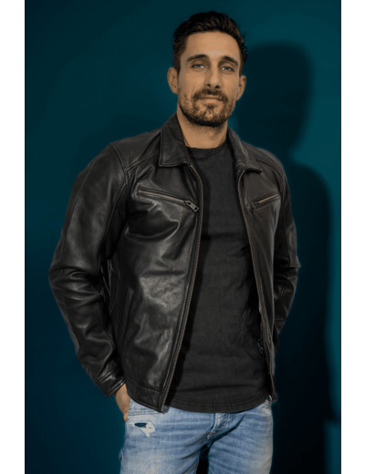 DON 3004 Blouson homme cuir noir