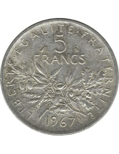 FRANCE 5 FRANCS ROTY ARGENT 1967 TTB