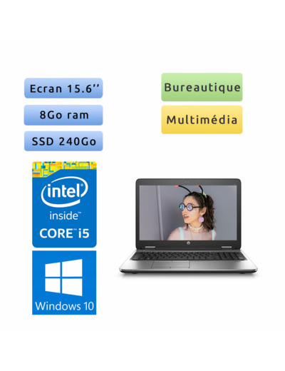 HP ProBook 650 G2 - Windows 10 - i5 8Go 240Go SSD - 15.6 - Webcam - Ordinateur Portable PC