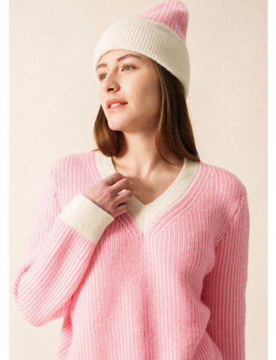 Bonnet rayé Courchevel en mohair