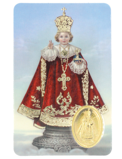 Carte Plastifiée+Poinçon+Prière 55x85cm-ENFANT JESUS DE PRAGUE-lot25