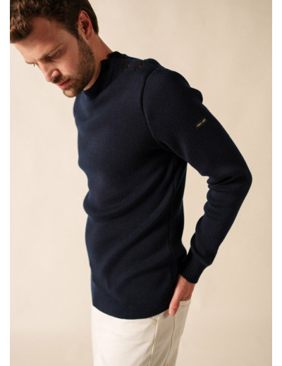 Pull marin uni Rochefort 100% laine Mérinos SAINT JAMES
