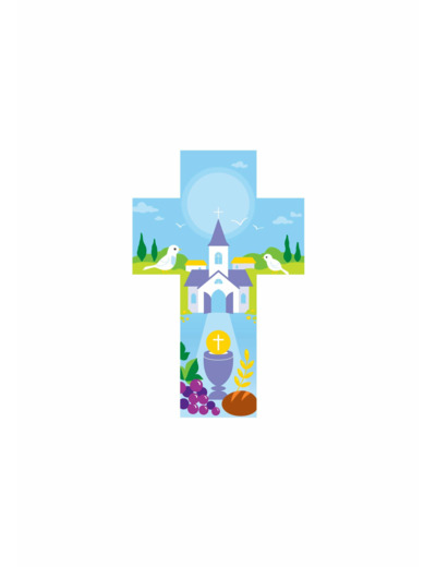 Croix communion bleue 14x9cm