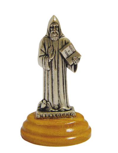 Statue 7cm en Métal Argenté avec Socle en Olivier - SAINT BENOIT