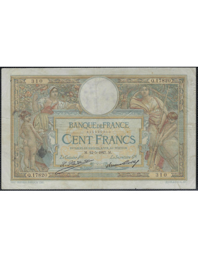 FRANCE 100 FRANCS MERSON sans LOM 12-5-1927 Q.17820 TTB (F24/06)