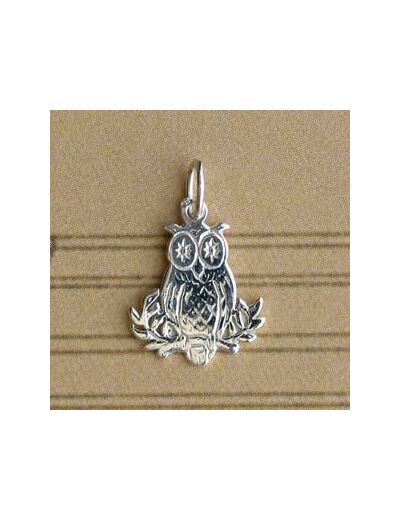 Pendentif Chouette et acacia petit modèle en argent